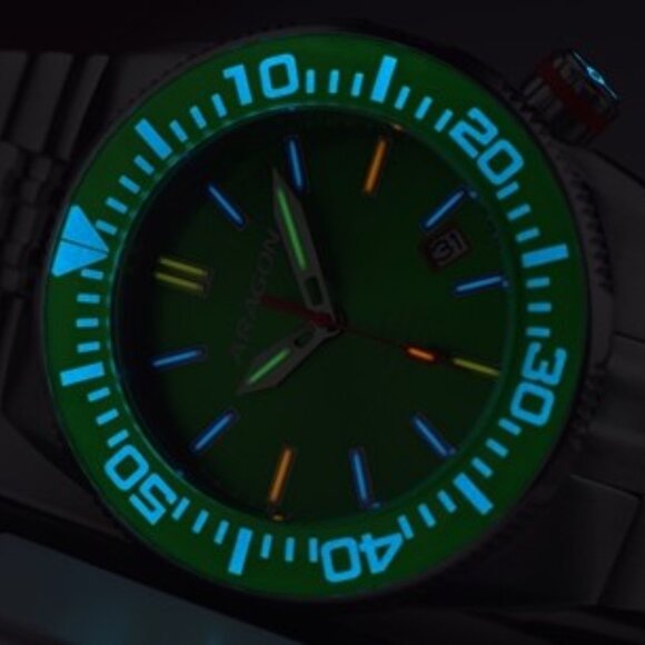Aragon Hercules T100 Tritium16 Tubes 44mm Men's Watch - New Old Stock - Picture 5 of 6
